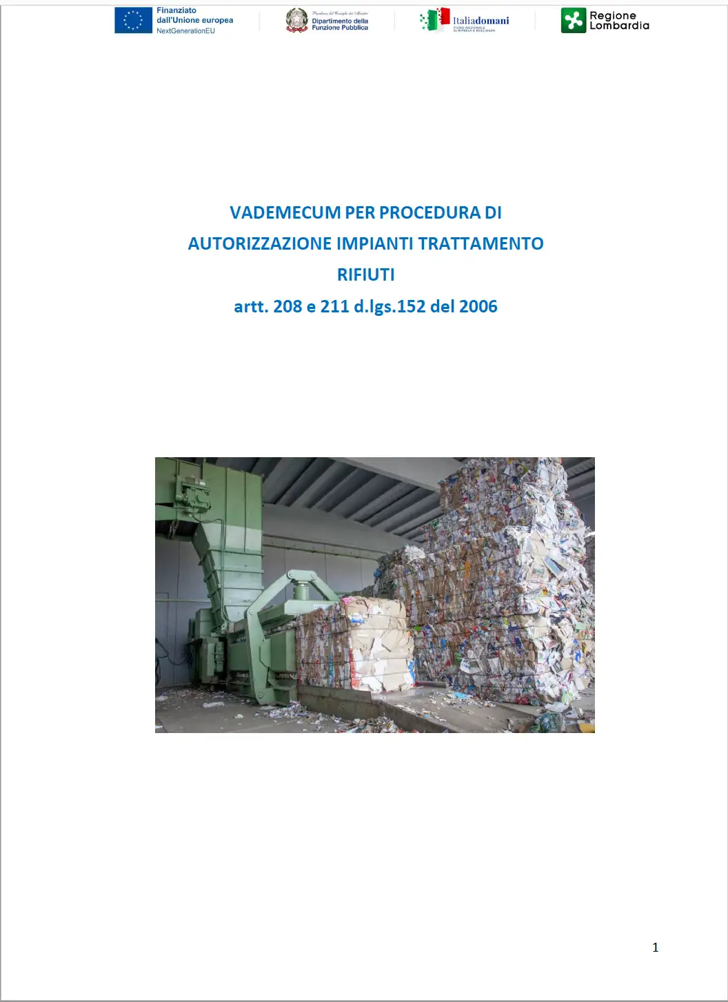 Vademecum procedura di autorizzazione impianti trattamento rifiuti